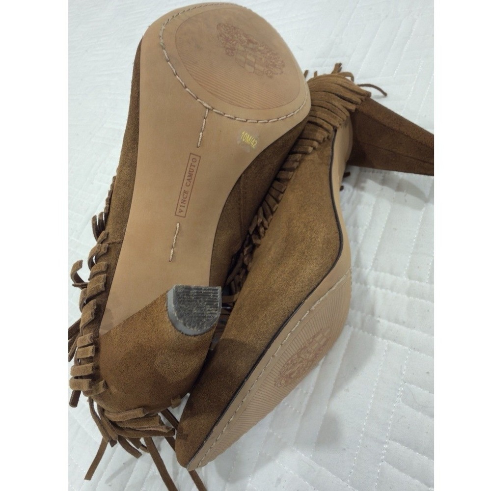 Vince Camuto Women Brown Suede Fringe Ankle Boots Pointed Toe Stiletto Heel 10M - Picture 4 of 8